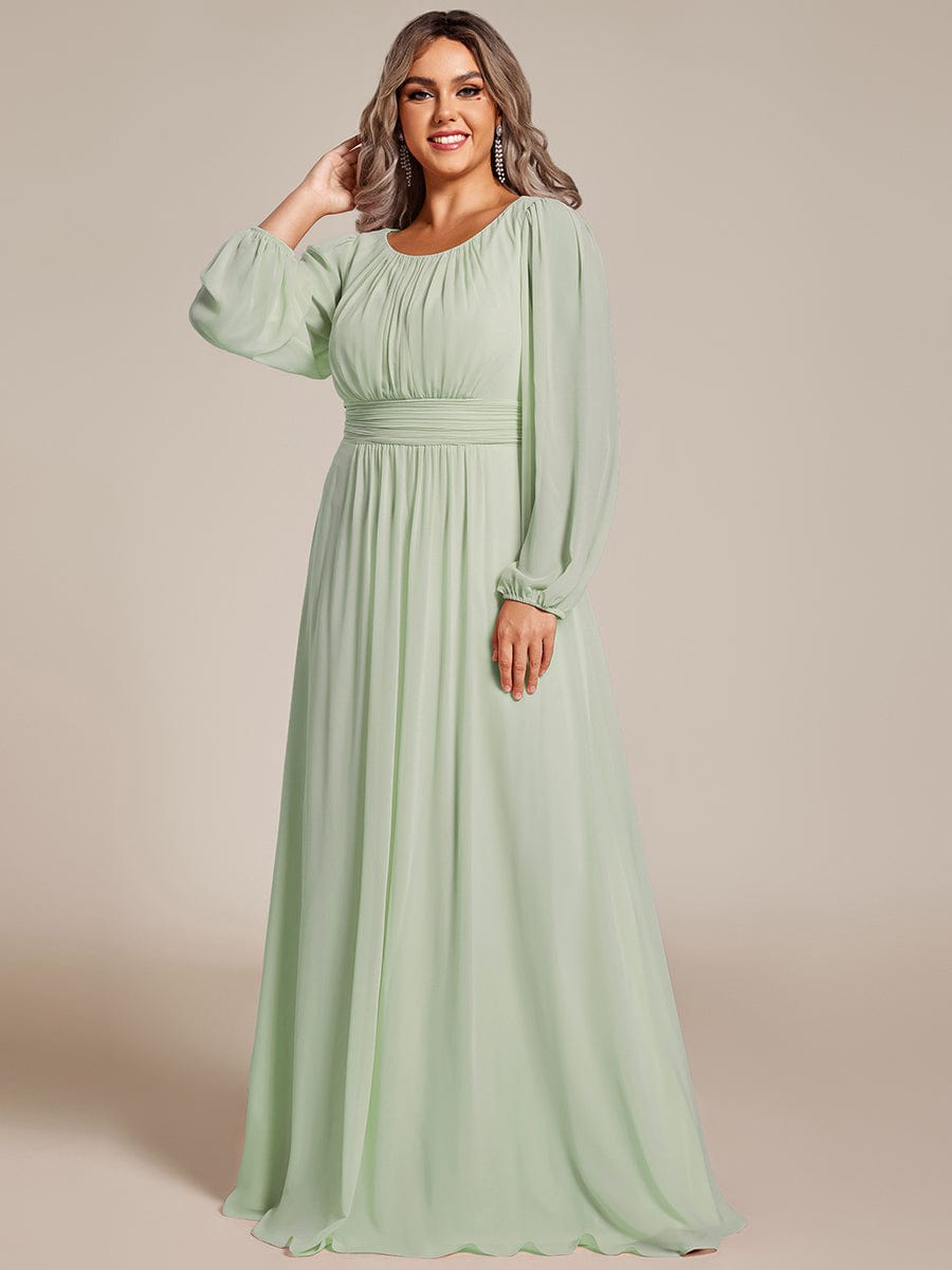 See-Througth Puff Sleeve Chiffon Plus Size Bridesmaid Dress #color_Mint Green