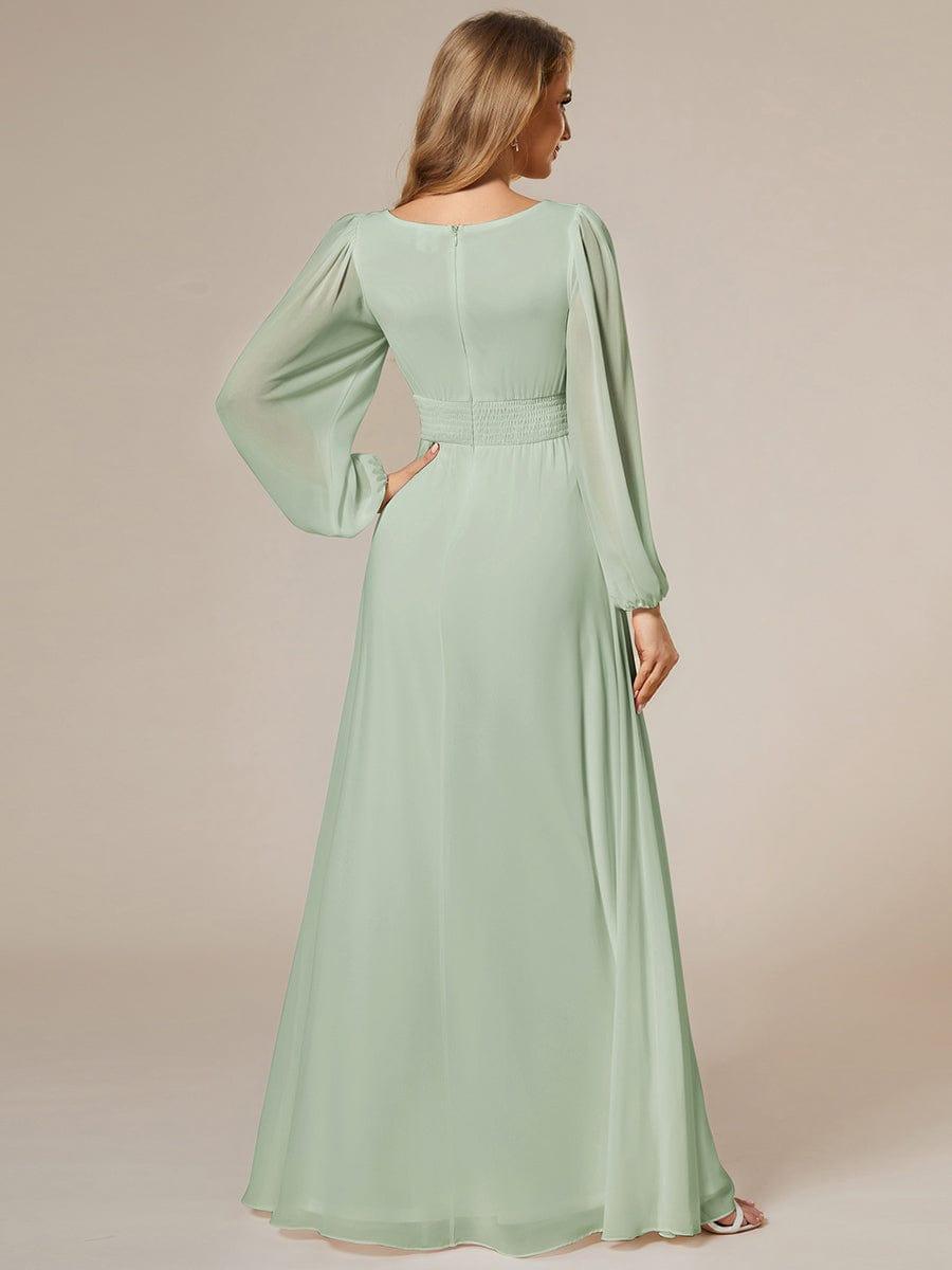 Chiffon High Empire Waist Puff Sleeve Bridesmaid Dress #color_Mint Green