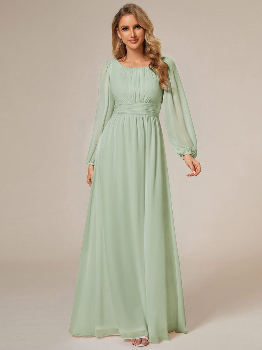 Chiffon High Empire Waist Puff Sleeve Bridesmaid Dress #color_Mint Green