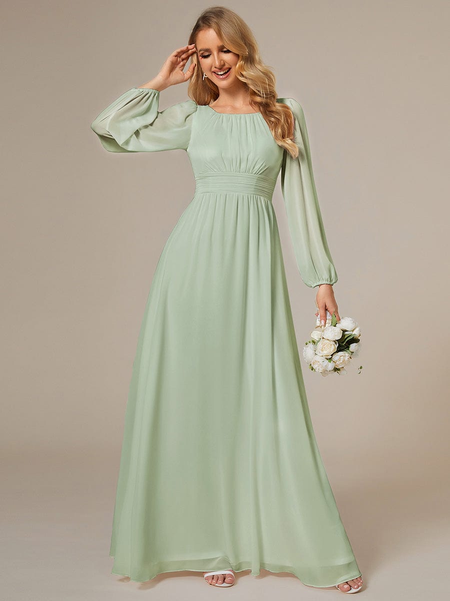 Chiffon High Empire Waist Puff Sleeve Bridesmaid Dress #color_Mint Green