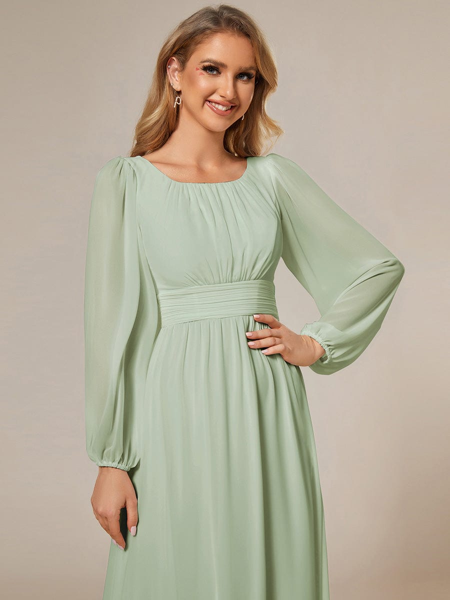 Chiffon High Empire Waist Puff Sleeve Bridesmaid Dress #color_Mint Green