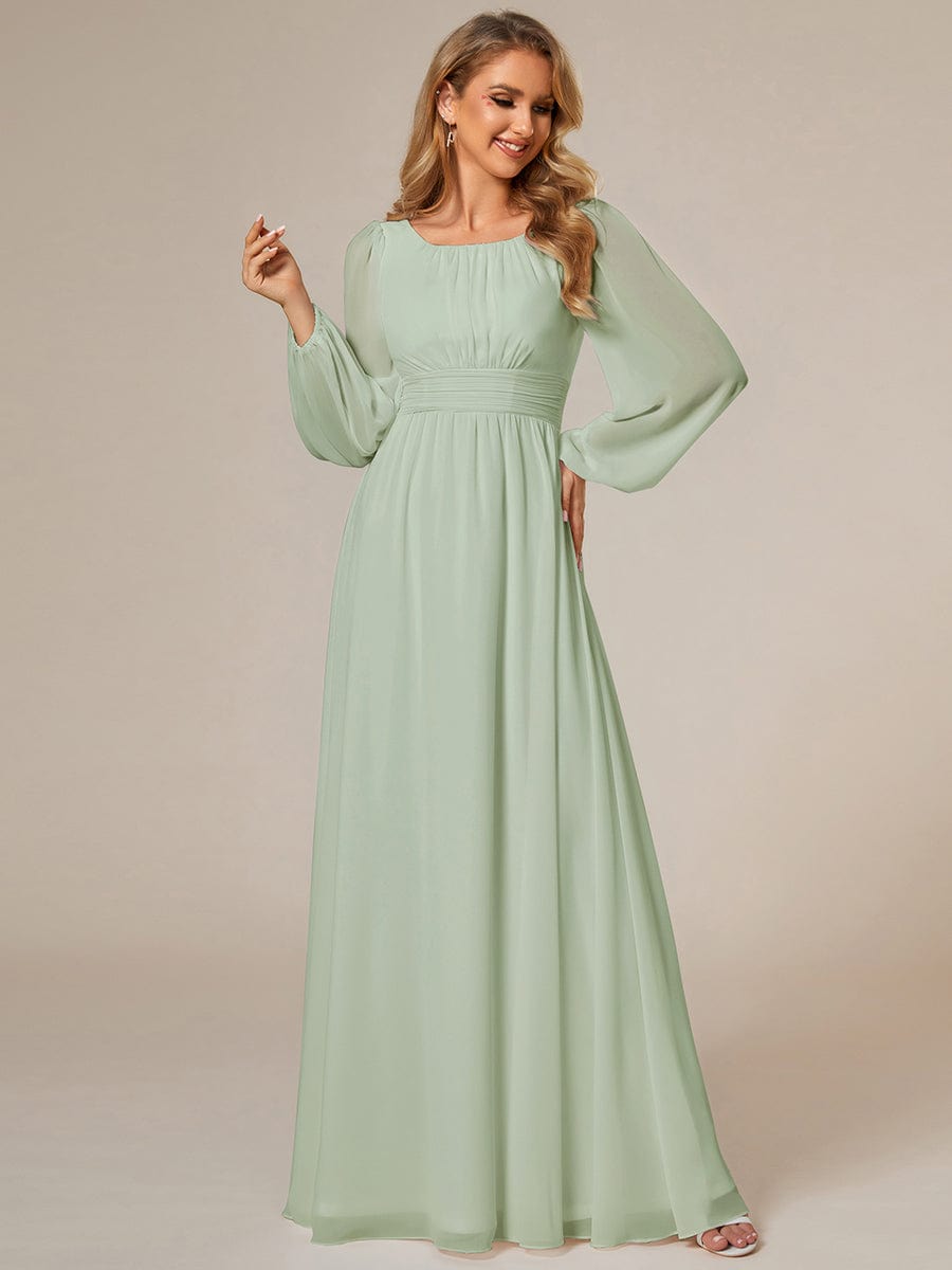 Chiffon High Empire Waist Puff Sleeve Bridesmaid Dress #color_Mint Green