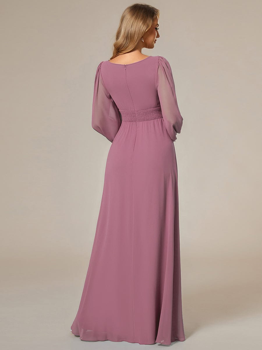 Chiffon High Empire Waist Puff Sleeve Bridesmaid Dress #color_Purple Orchid