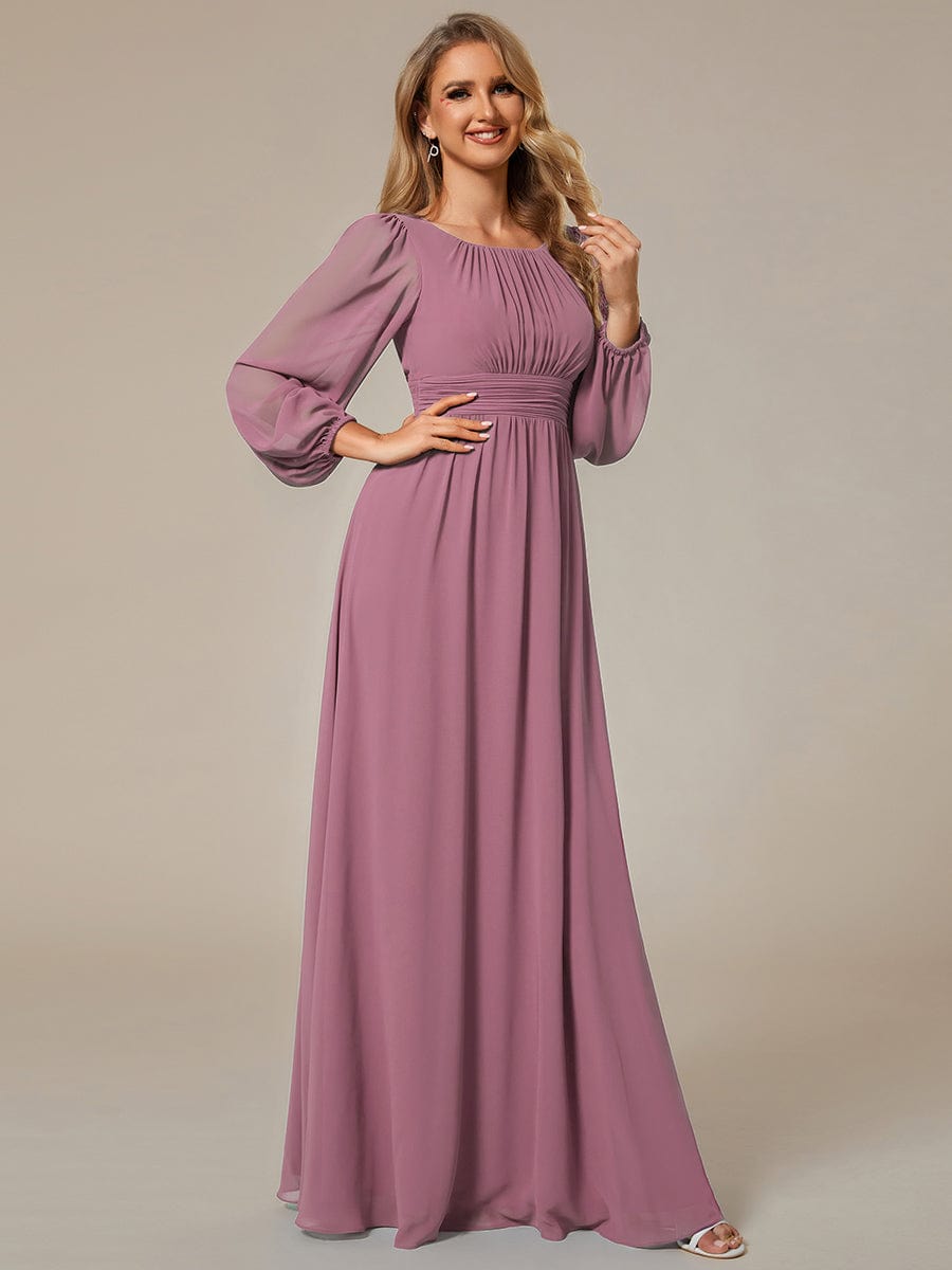 Chiffon High Empire Waist Puff Sleeve Bridesmaid Dress #color_Purple Orchid