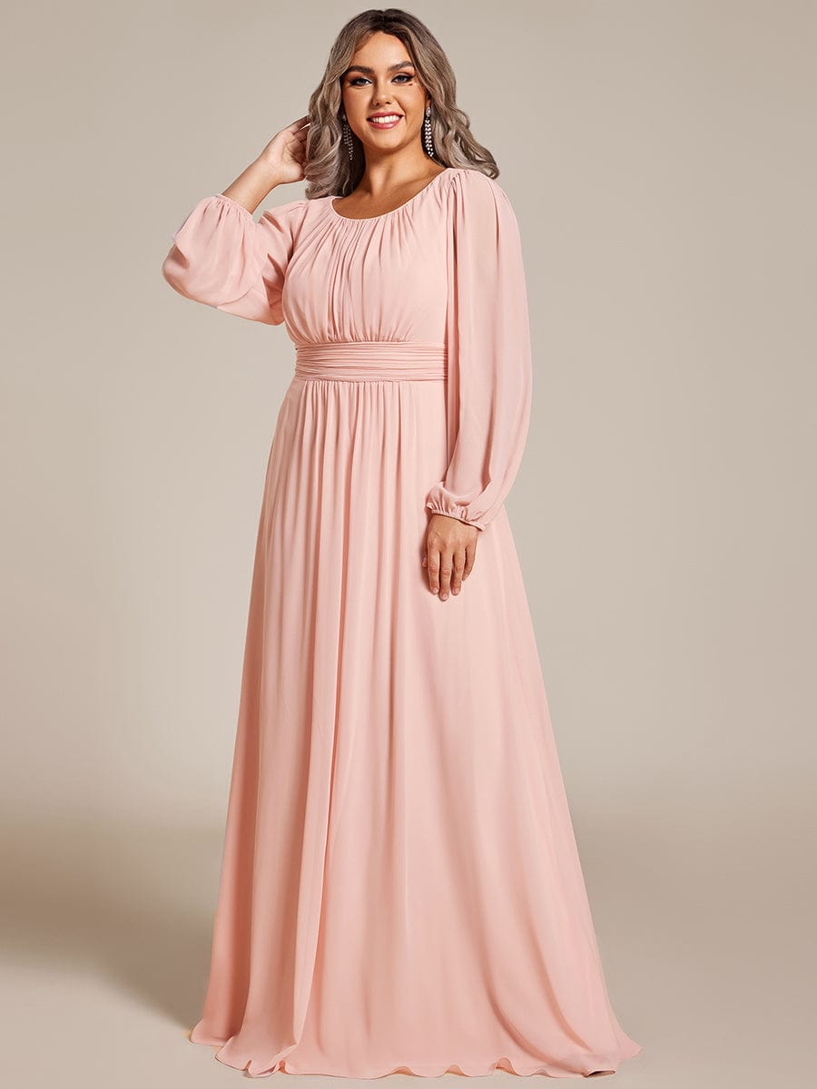 Chiffon High Empire Waist Puff Sleeve Bridesmaid Dress #color_Pink