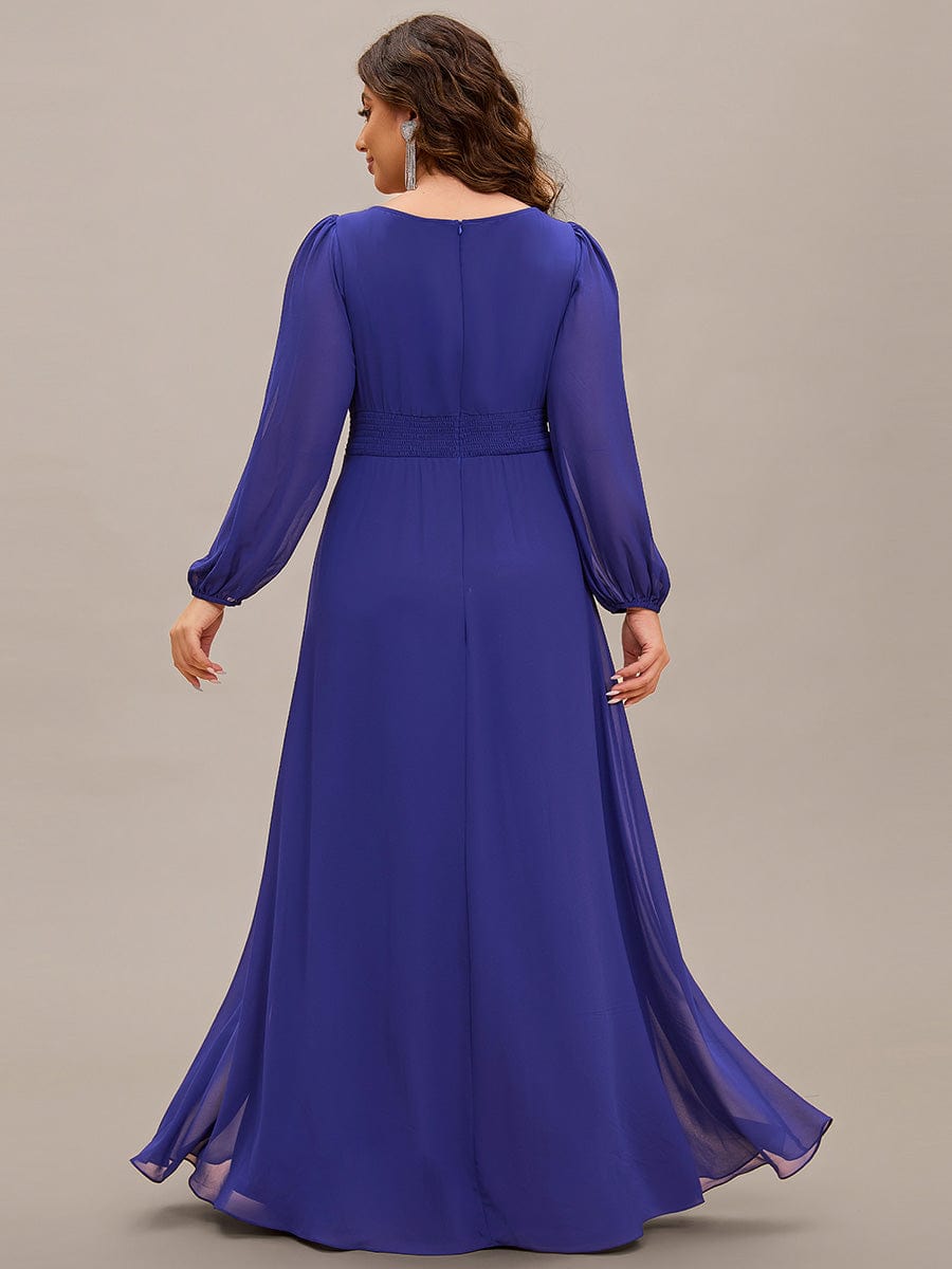 Chiffon High Empire Waist Puff Sleeve Bridesmaid Dress #color_Sapphire Blue