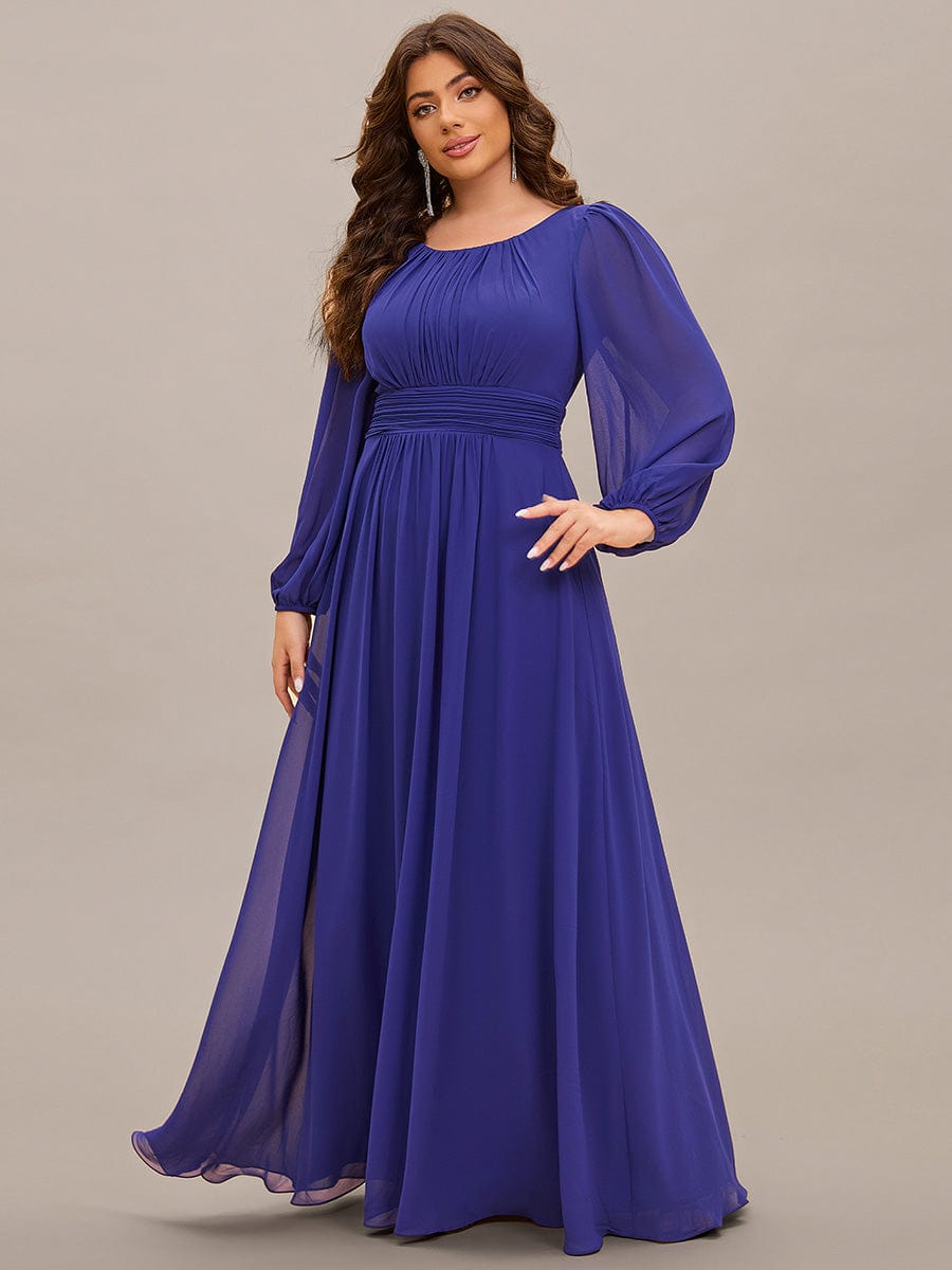 Chiffon High Empire Waist Puff Sleeve Bridesmaid Dress #color_Sapphire Blue