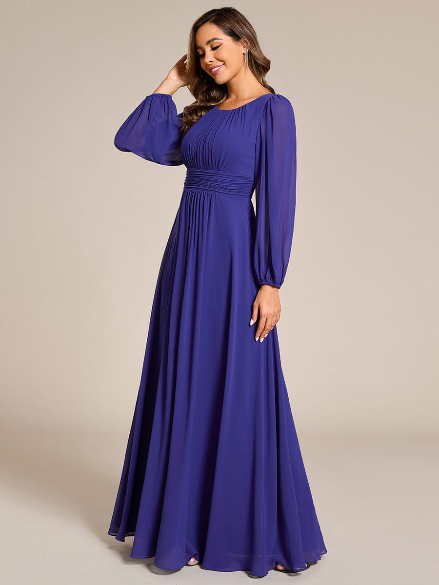 Chiffon High Empire Waist Puff Sleeve Bridesmaid Dress #color_Sapphire Blue