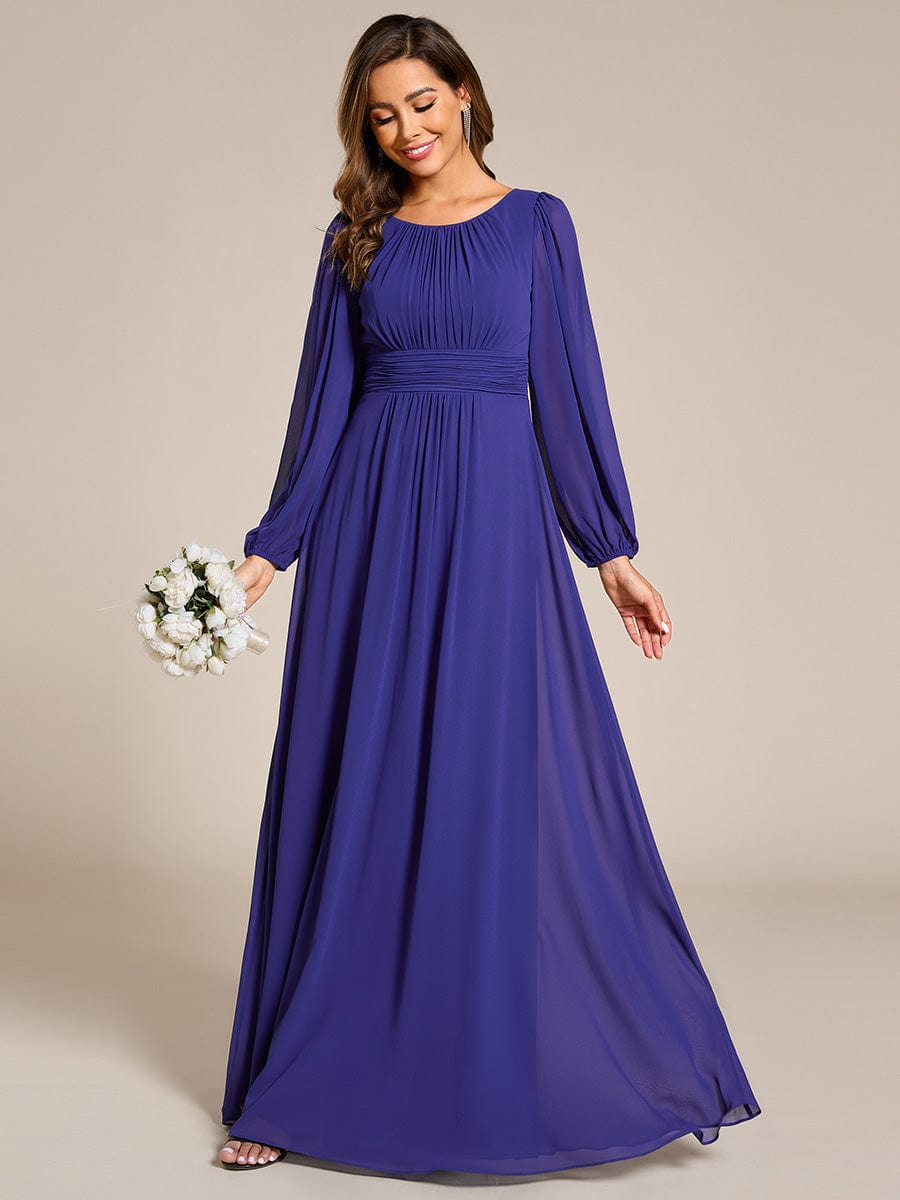 Chiffon High Empire Waist Puff Sleeve Bridesmaid Dress #color_Sapphire Blue