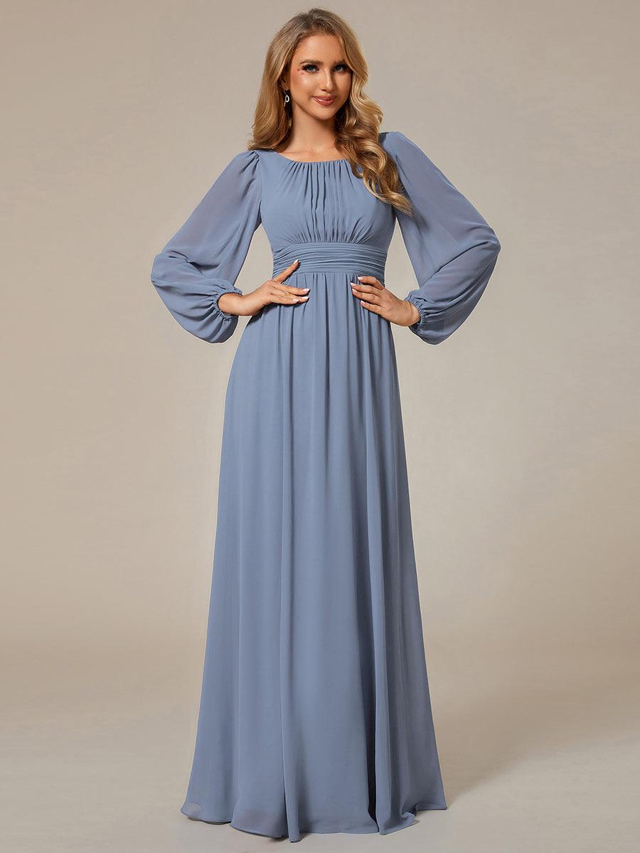 Chiffon Long Sleeve A-Line Round Neckline Formal Dress #color_Slate Blue