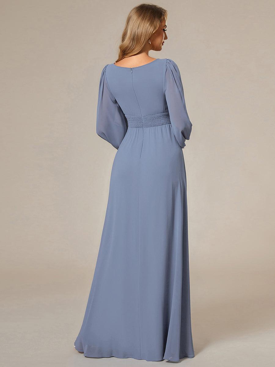 Chiffon Long Sleeve A-Line Round Neckline Formal Dress #color_Slate Blue