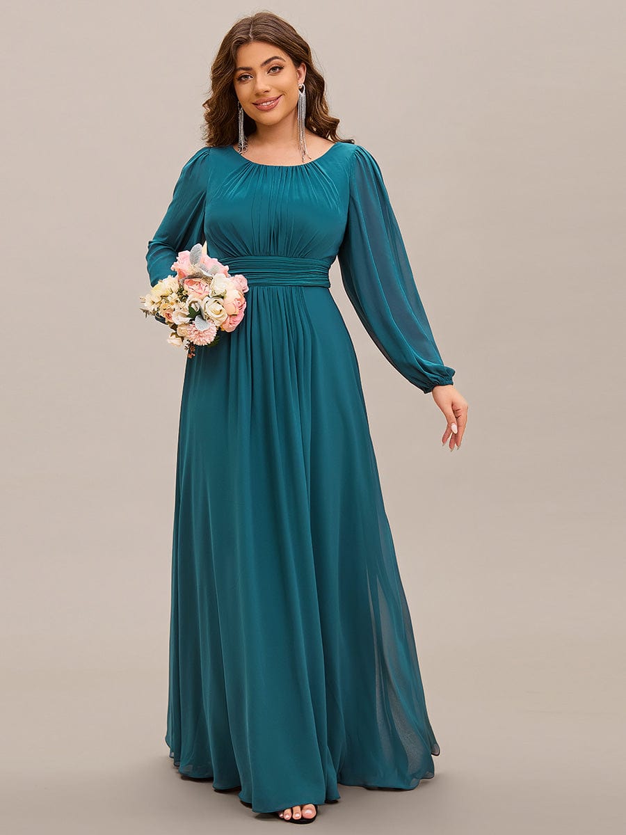 Chiffon High Empire Waist Puff Sleeve Bridesmaid Dress #color_Teal