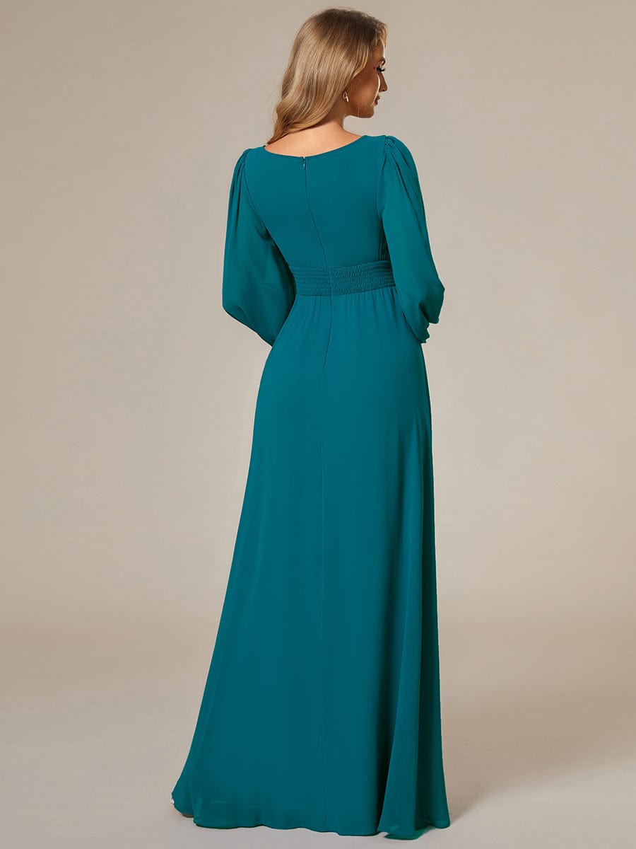 Chiffon High Empire Waist Puff Sleeve Bridesmaid Dress #color_Teal