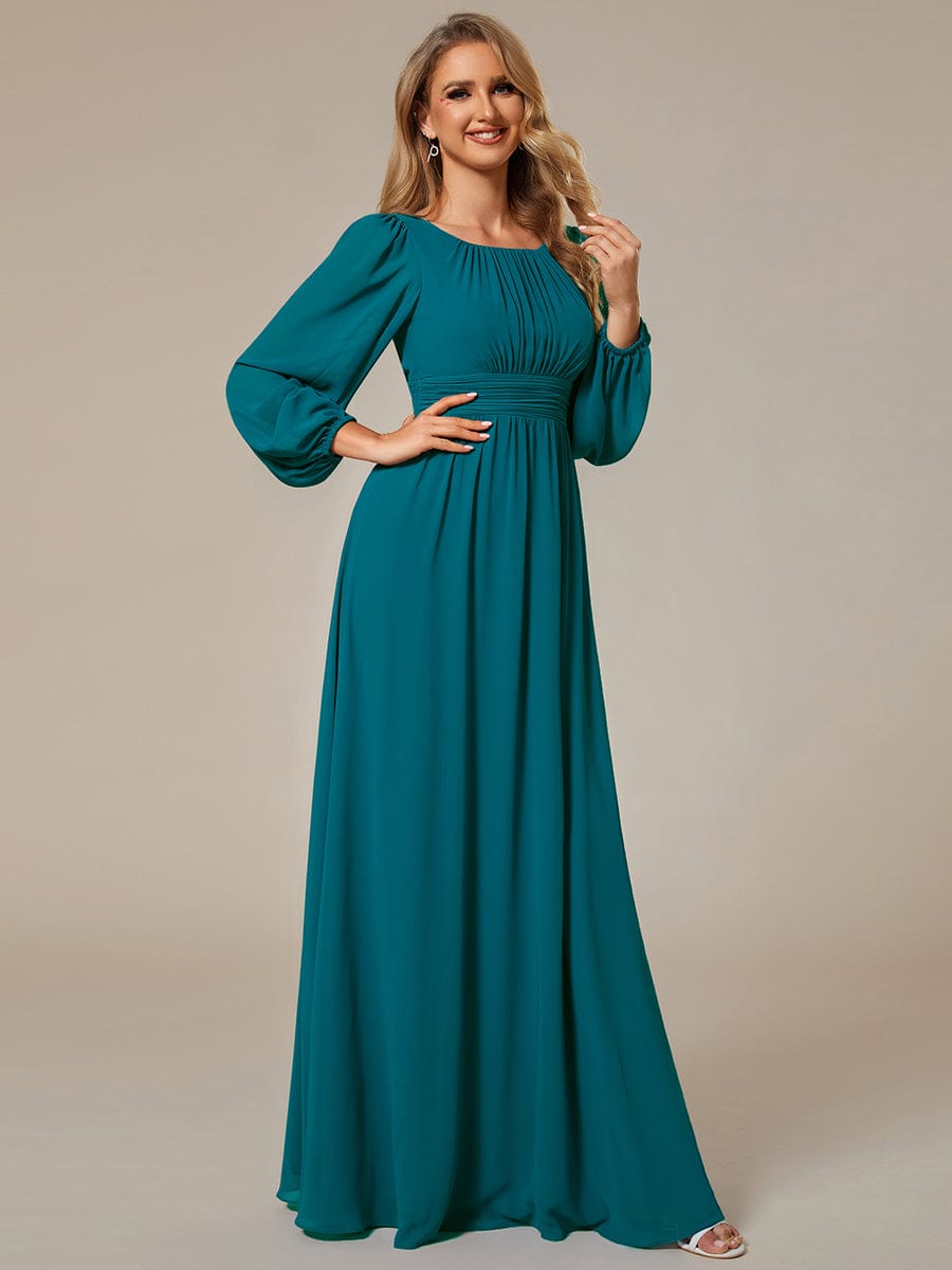 Chiffon High Empire Waist Puff Sleeve Bridesmaid Dress #color_Teal