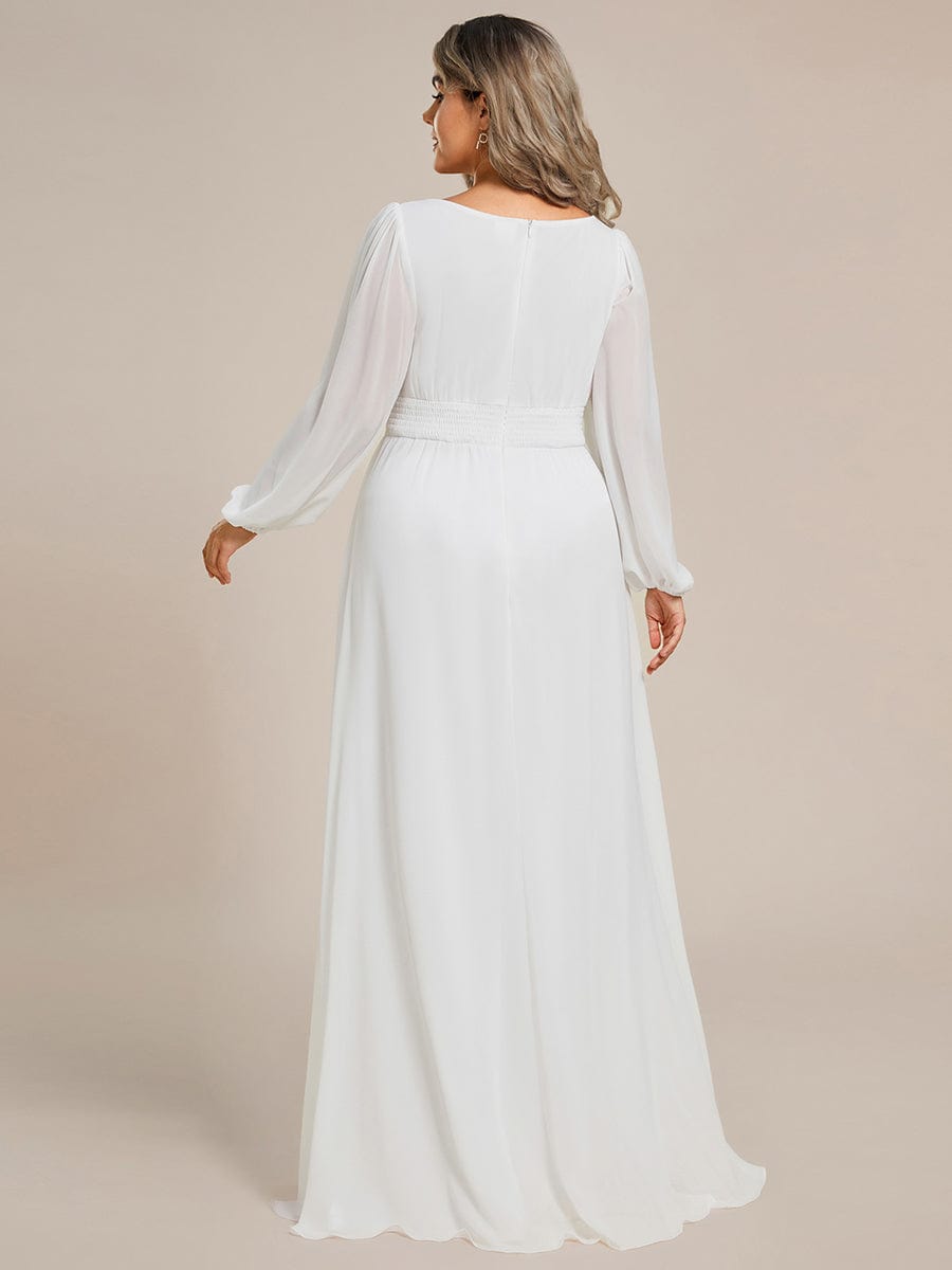 Chiffon High Empire Waist Puff Sleeve Bridesmaid Dress #color_White