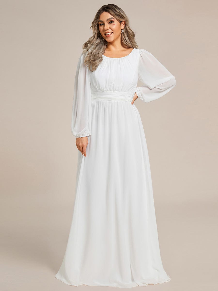 Chiffon High Empire Waist Puff Sleeve Bridesmaid Dress #color_White