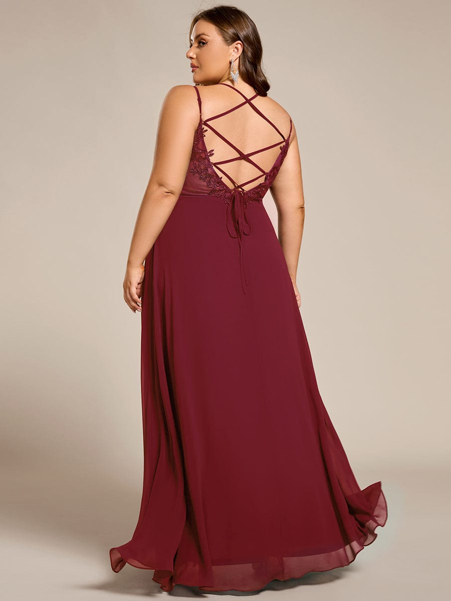 Plus Size Convertible Lace-Up Chiffon Bridesmaid Dress #color_Burgundy