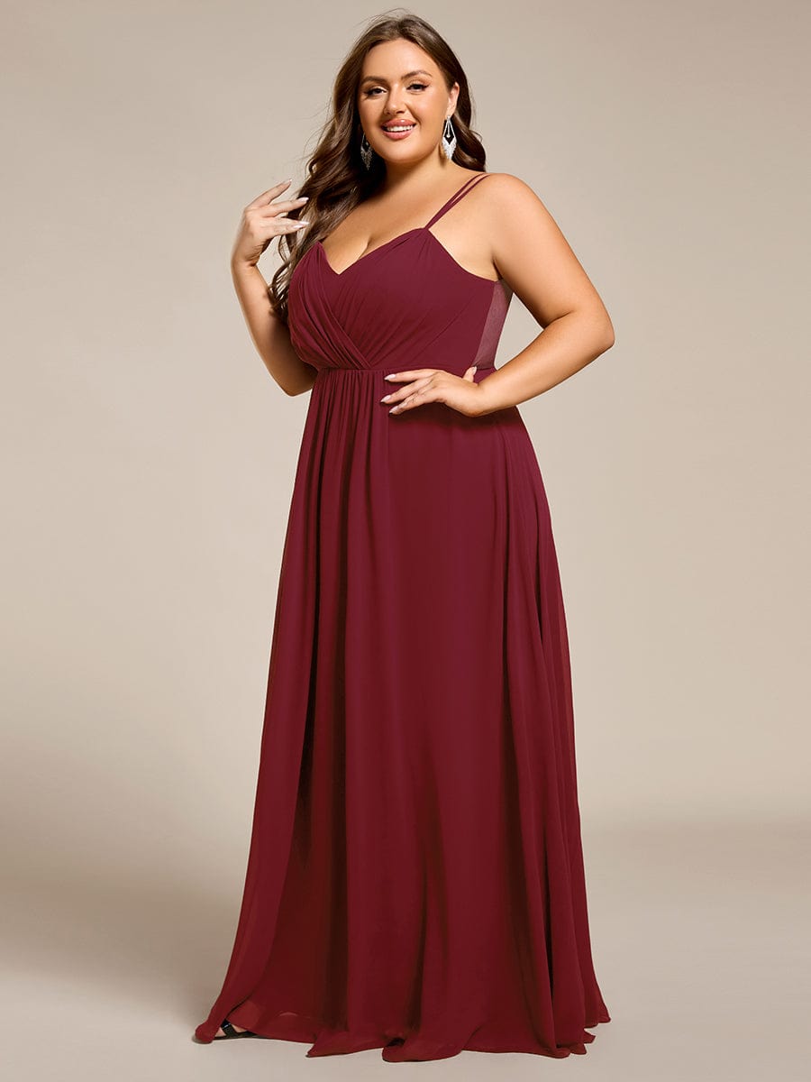 Plus Size Convertible Lace-Up Chiffon Bridesmaid Dress #color_Burgundy