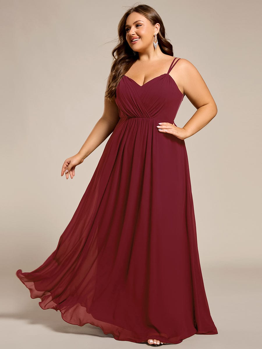 Plus Size Convertible Lace-Up Chiffon Bridesmaid Dress #color_Burgundy