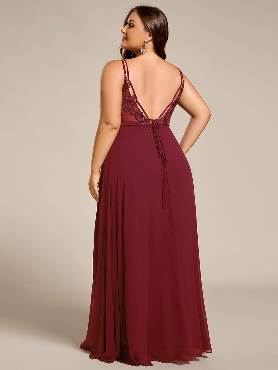 Plus Size Convertible Lace-Up Chiffon Bridesmaid Dress #color_Burgundy