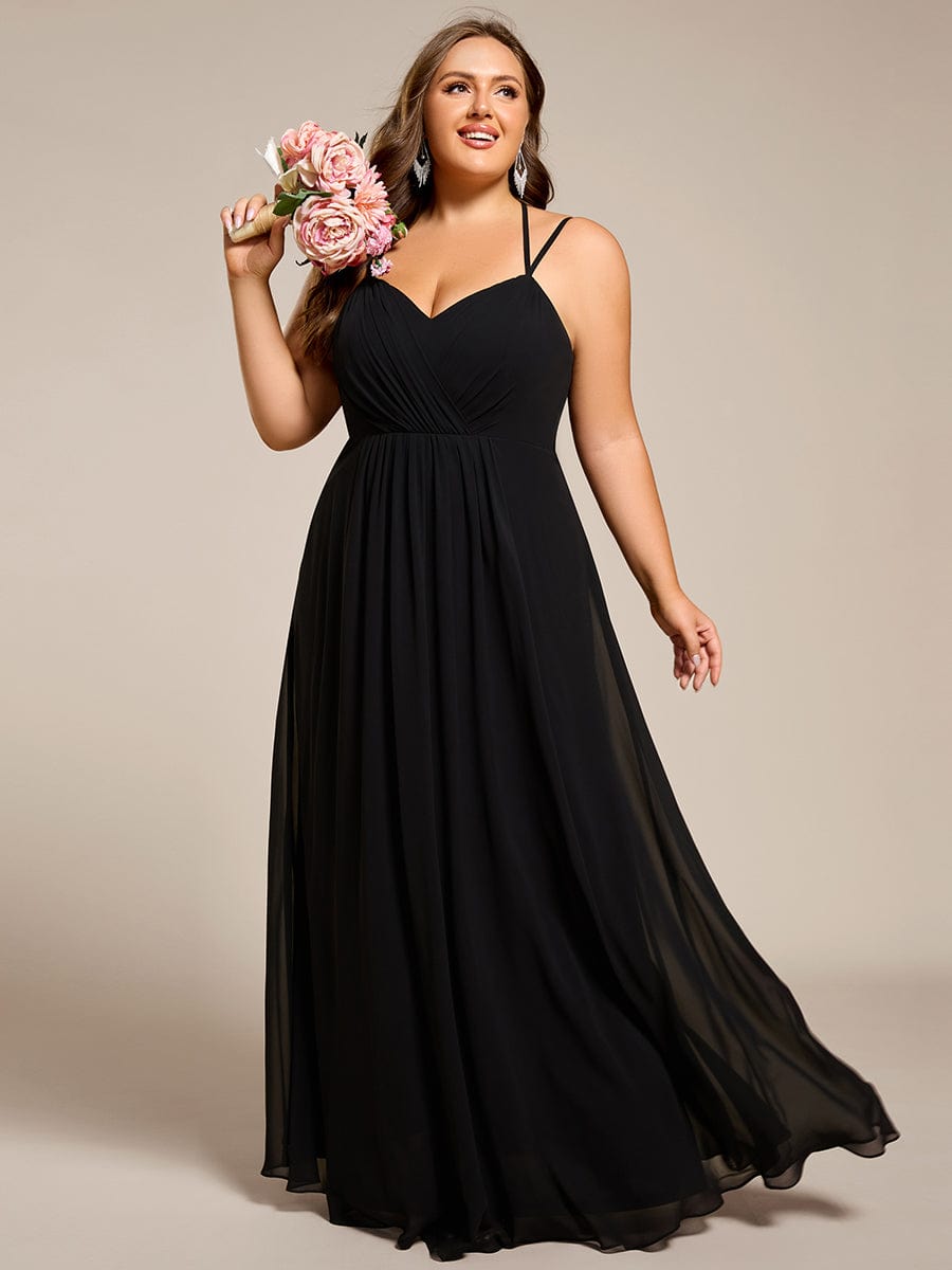 Plus Size Convertible Lace-Up Chiffon Bridesmaid Dress #color_Black