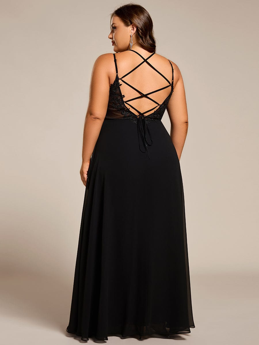 Plus Size Convertible Lace-Up Chiffon Bridesmaid Dress #color_Black