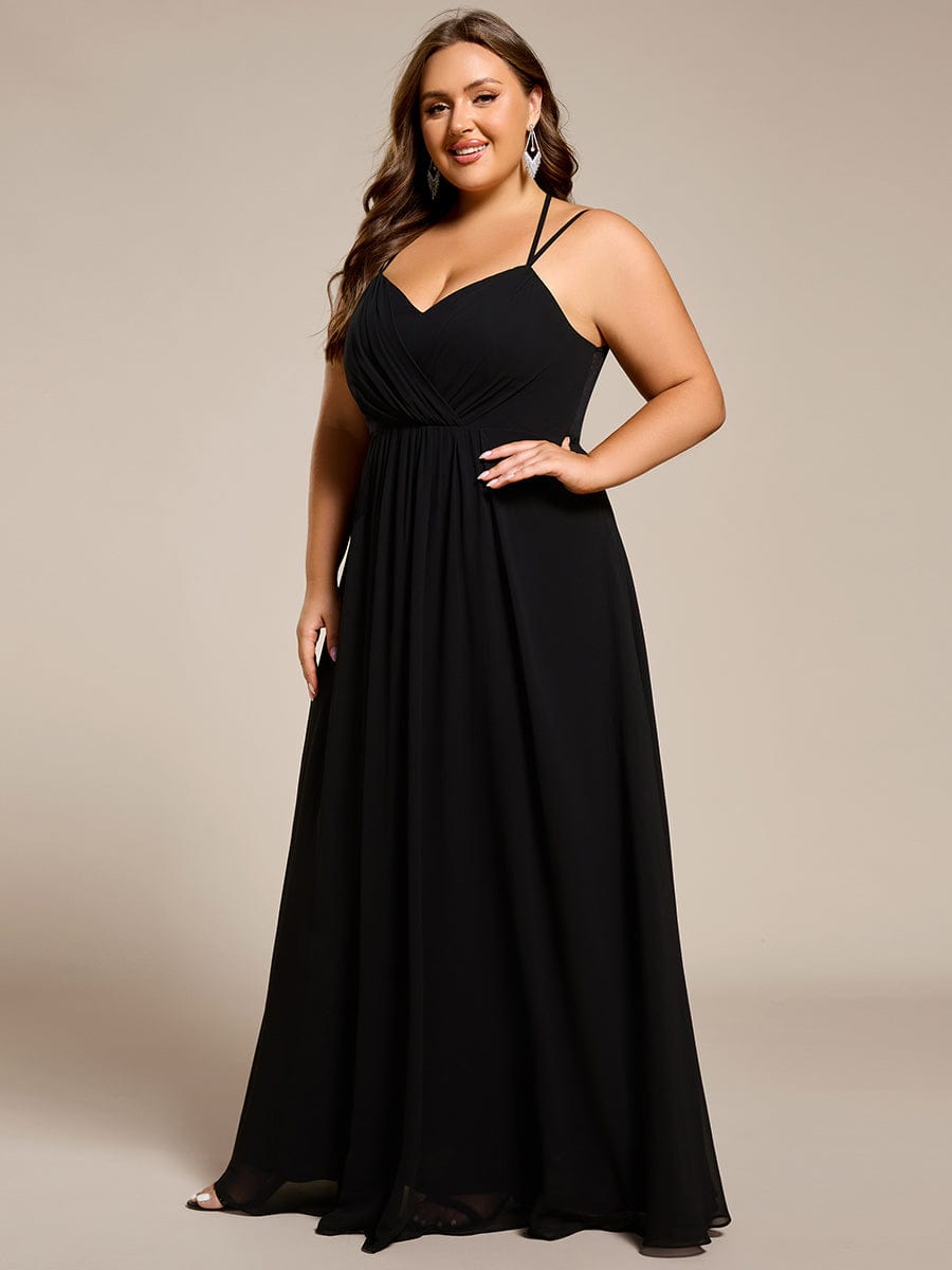 Plus Size Convertible Lace-Up Chiffon Bridesmaid Dress #color_Black