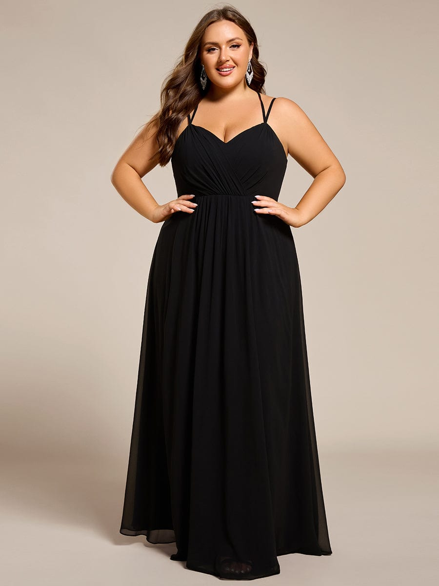 Plus Size Convertible Lace-Up Chiffon Bridesmaid Dress #color_Black