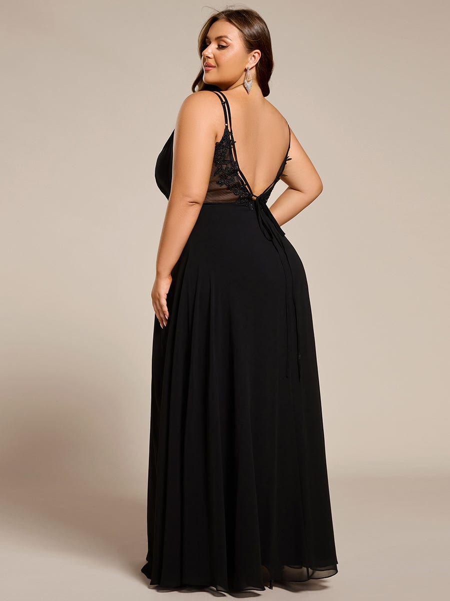 Plus Size Convertible Lace-Up Chiffon Bridesmaid Dress #color_Black