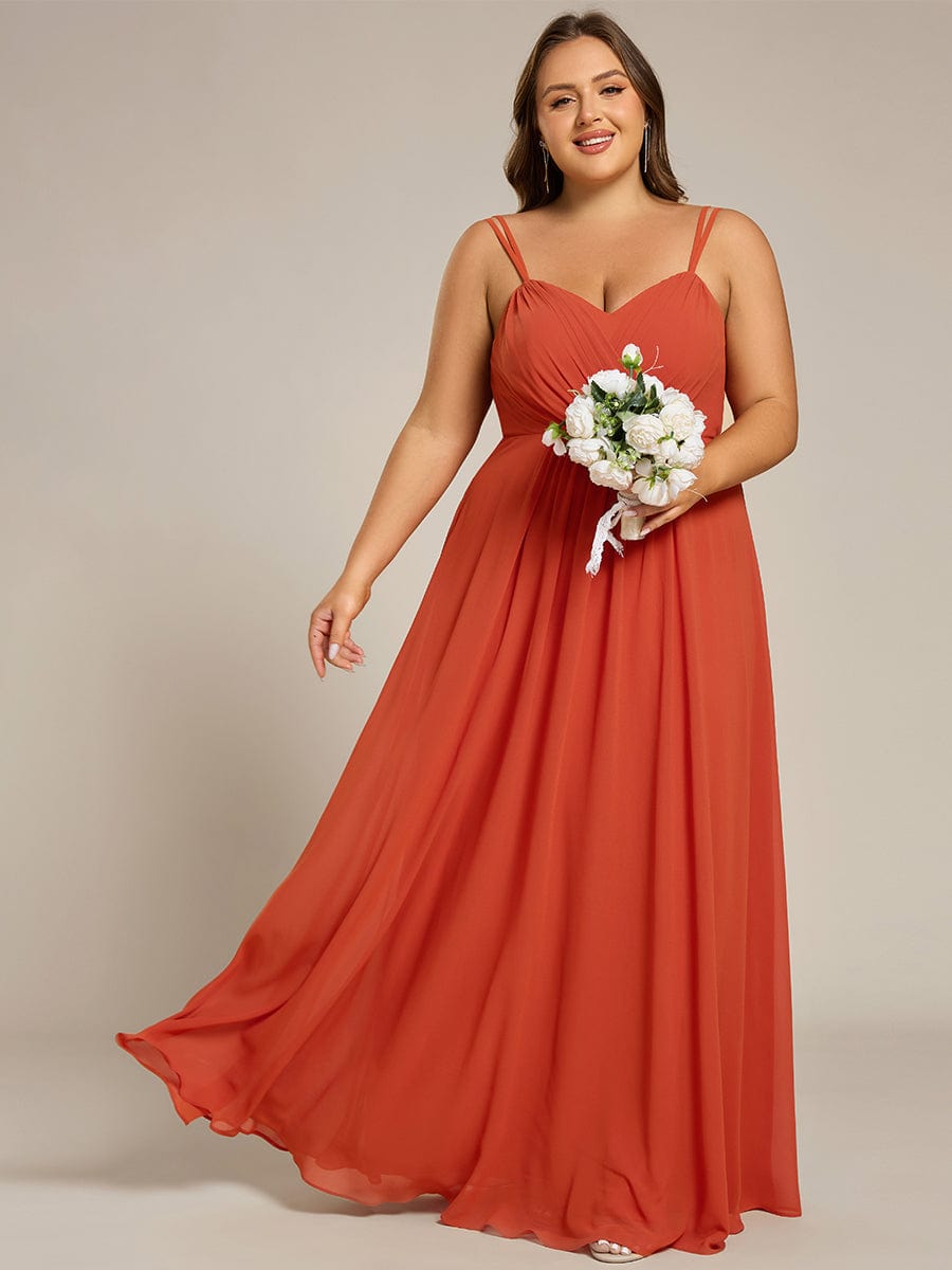 Chiffon and Lace Open Back Spaghetti Straps Bridesmaid Dress #color_Burnt Orange