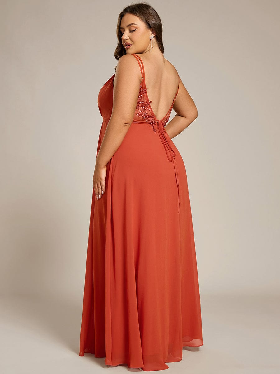 Chiffon and Lace Open Back Spaghetti Straps Bridesmaid Dress #color_Burnt Orange