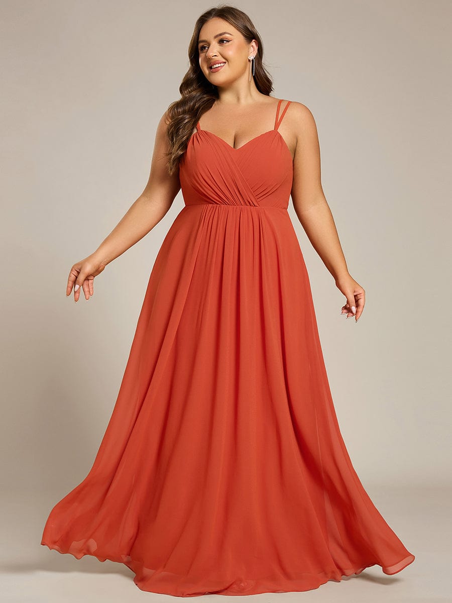 Chiffon and Lace Open Back Spaghetti Straps Bridesmaid Dress #color_Burnt Orange