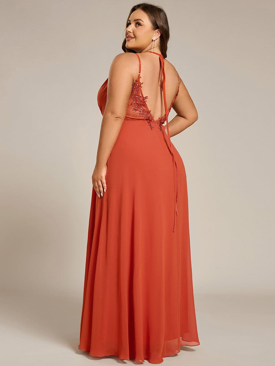 Plus Size Convertible Lace-Up Chiffon Bridesmaid Dress #color_Burnt Orange