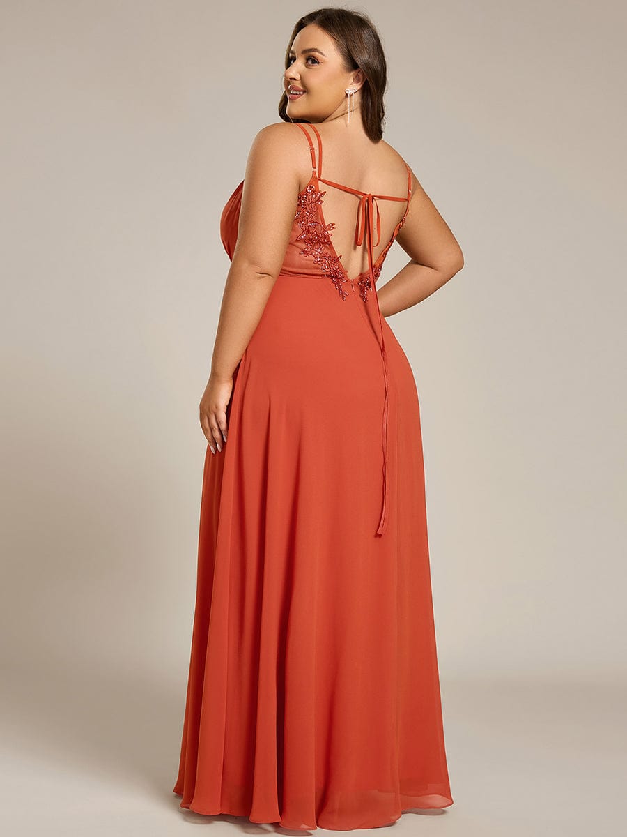 Plus Size Convertible Lace-Up Chiffon Bridesmaid Dress #color_Burnt Orange