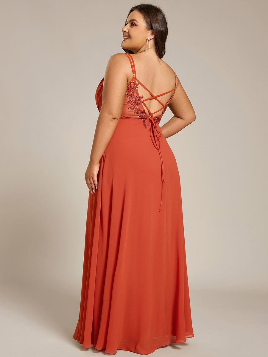 Plus Size Convertible Lace-Up Chiffon Bridesmaid Dress #color_Burnt Orange