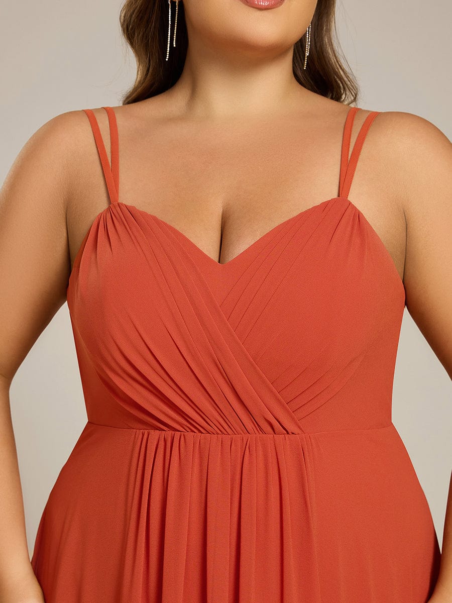 Chiffon and Lace Open Back Spaghetti Straps Bridesmaid Dress #color_Burnt Orange