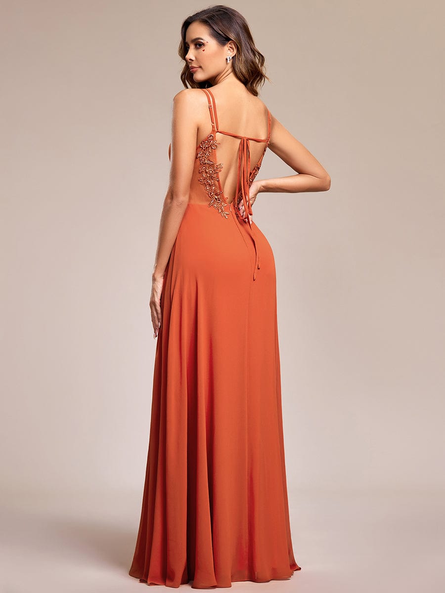 Plus Size Convertible Lace-Up Chiffon Bridesmaid Dress #color_Burnt Orange