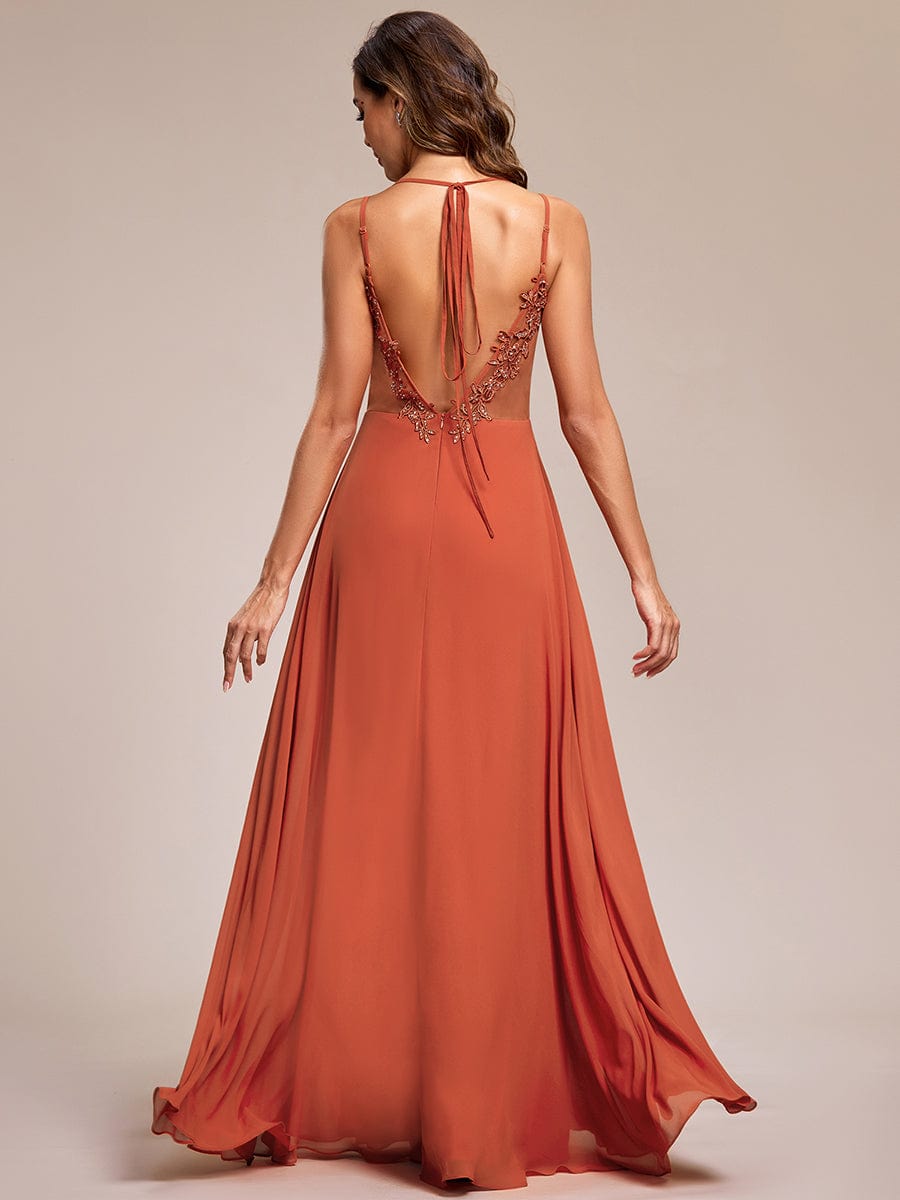 Plus Size Convertible Lace-Up Chiffon Bridesmaid Dress #color_Burnt Orange