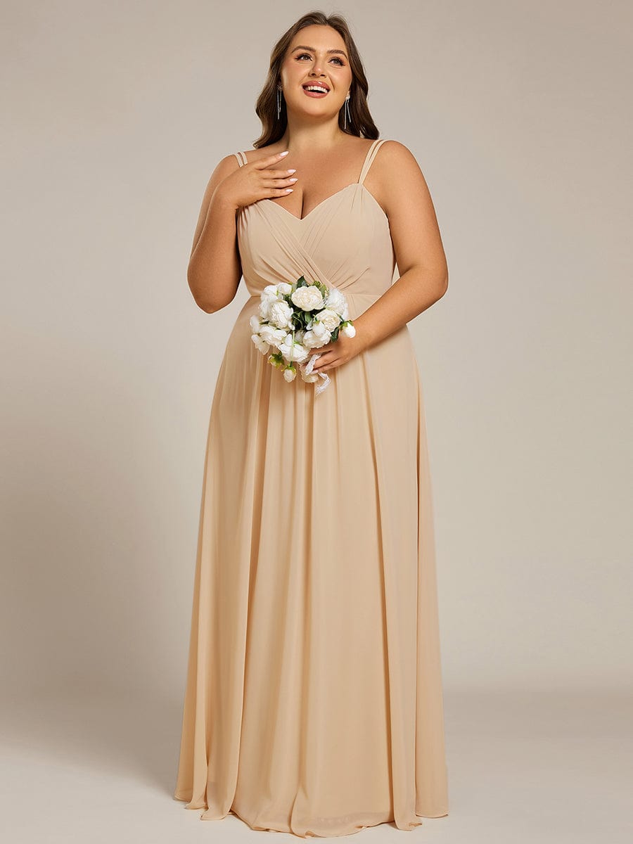 Plus Size Convertible Lace-Up Chiffon Bridesmaid Dress #color_Champagne