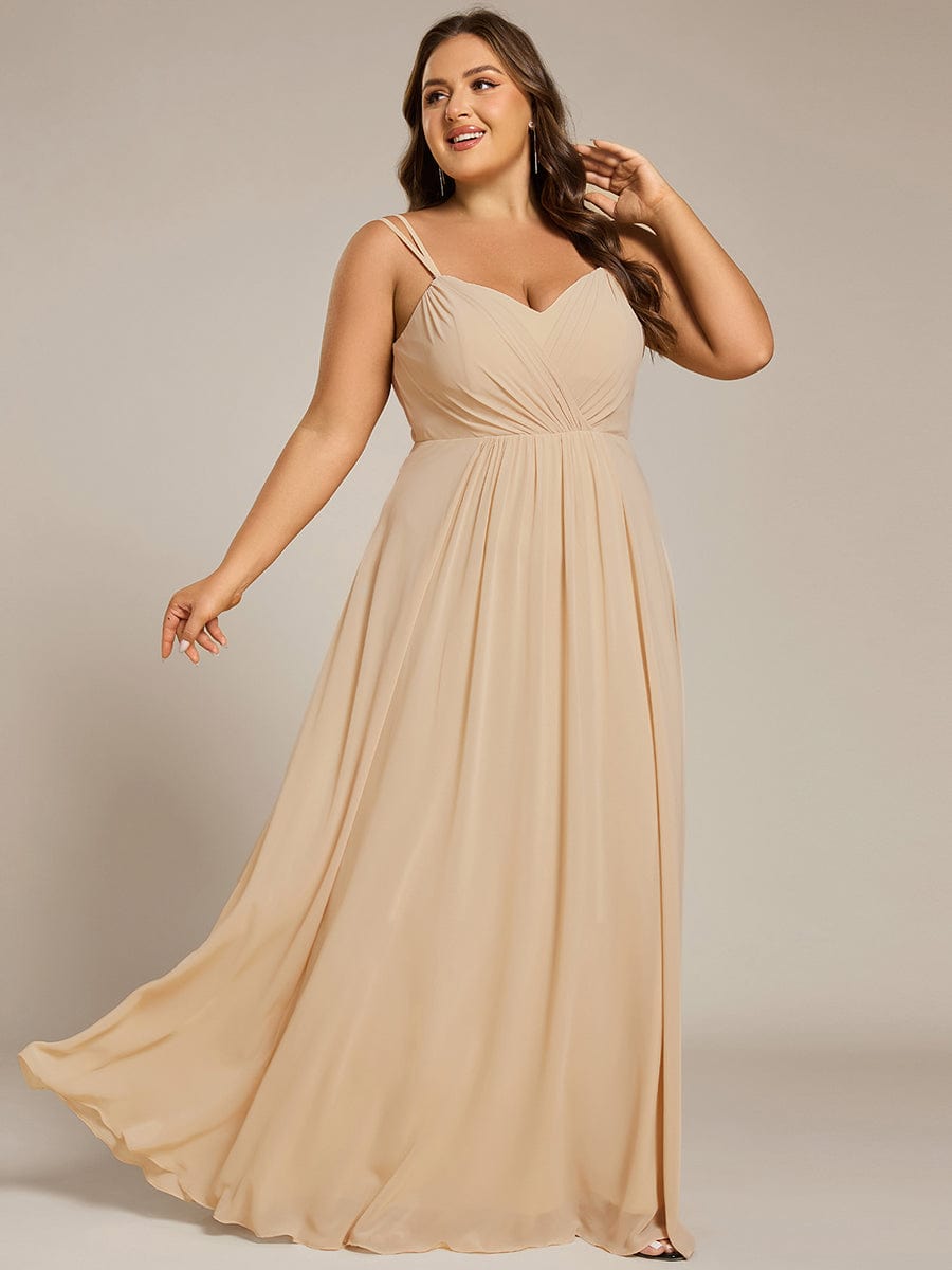 Plus Size Convertible Lace-Up Chiffon Bridesmaid Dress #color_Champagne