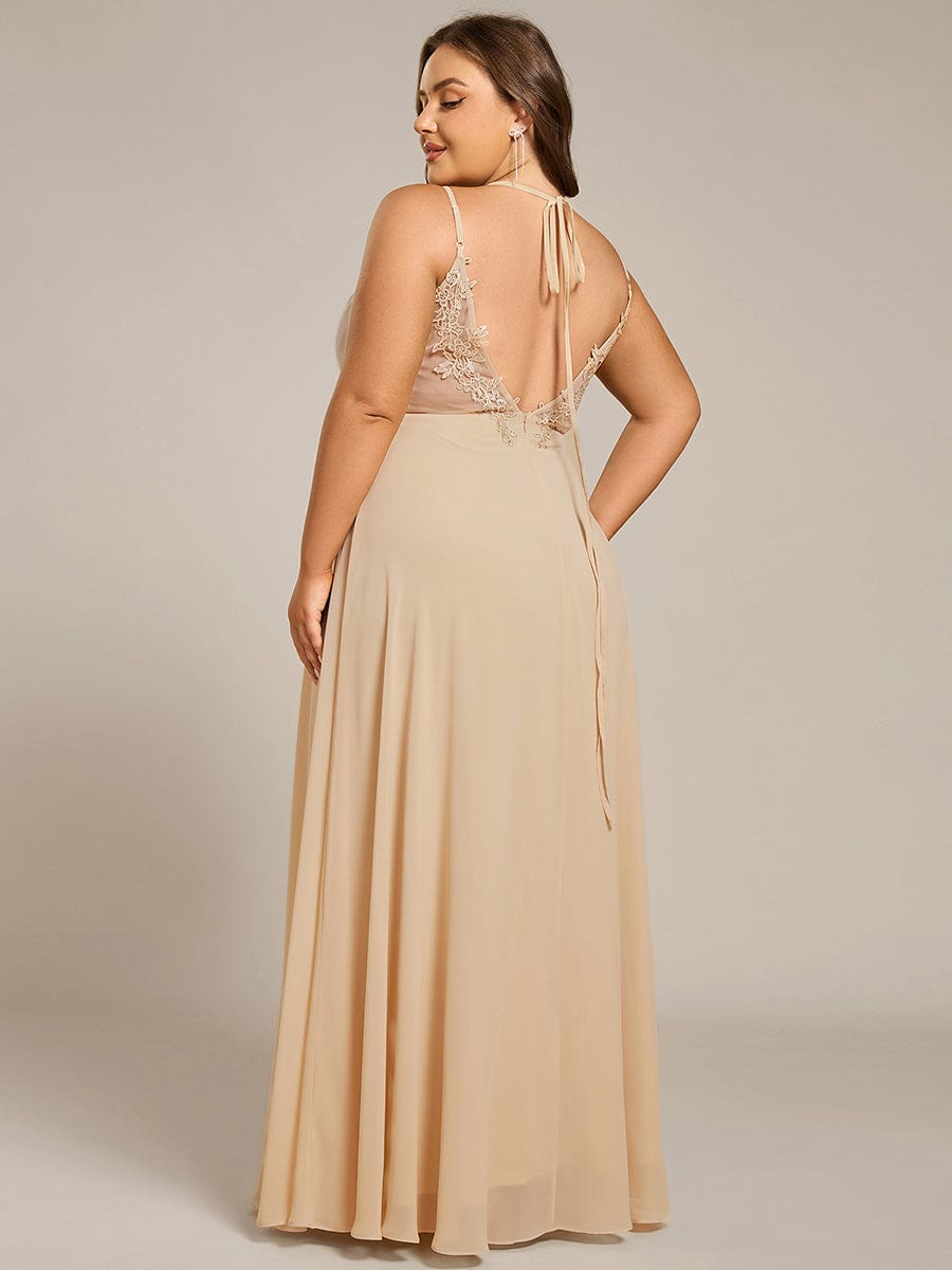 Plus Size Convertible Lace-Up Chiffon Bridesmaid Dress #color_Champagne