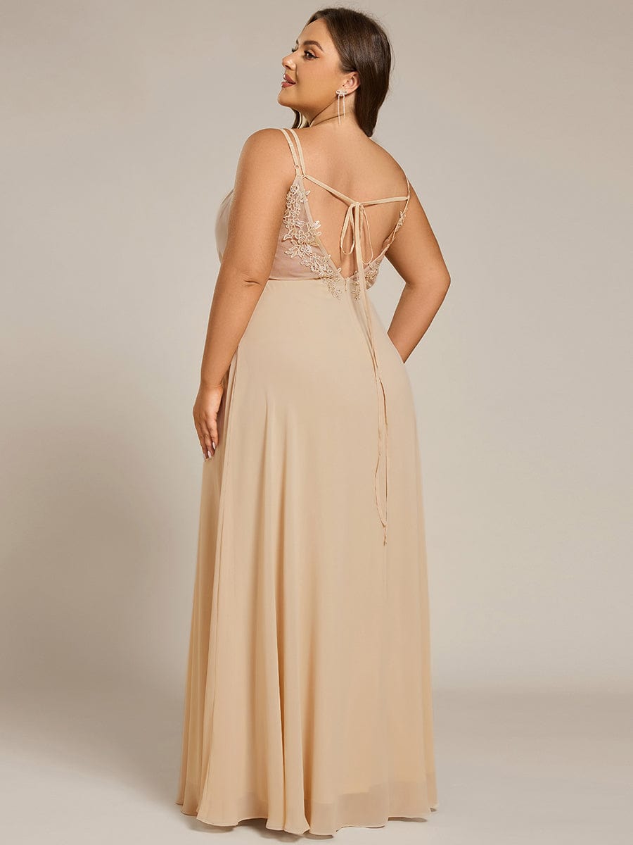 Plus Size Convertible Lace-Up Chiffon Bridesmaid Dress #color_Champagne