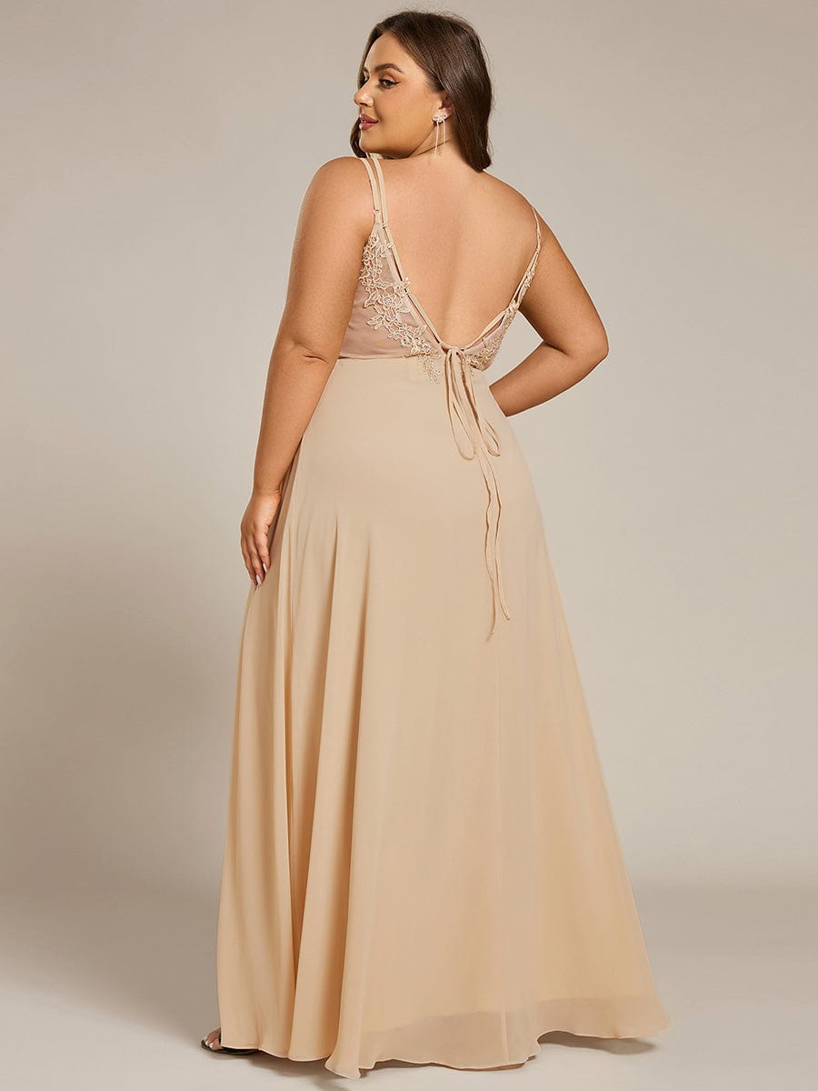 Chiffon and Lace Open Back Spaghetti Straps Bridesmaid Dress #color_Champagne