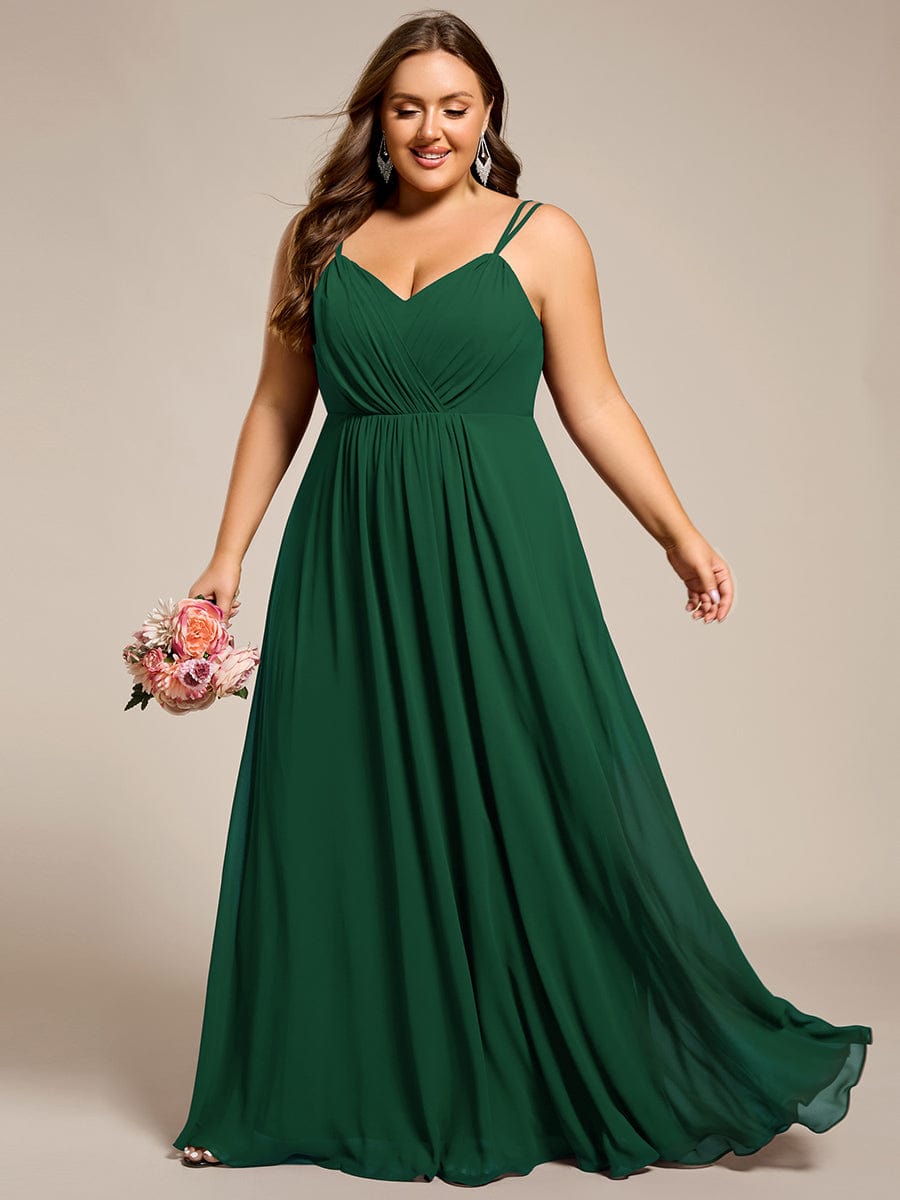 Plus Size Convertible Lace-Up Chiffon Bridesmaid Dress #color_Dark Green