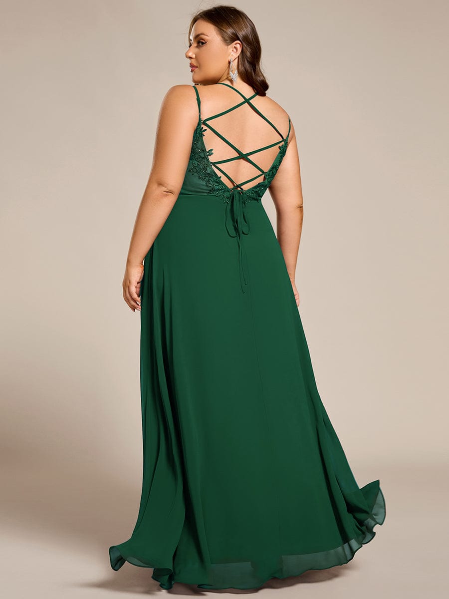 Plus Size Convertible Lace-Up Chiffon Bridesmaid Dress #color_Dark Green