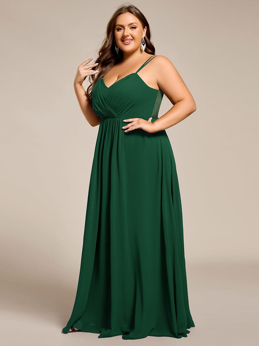 Plus Size Convertible Lace-Up Chiffon Bridesmaid Dress #color_Dark Green