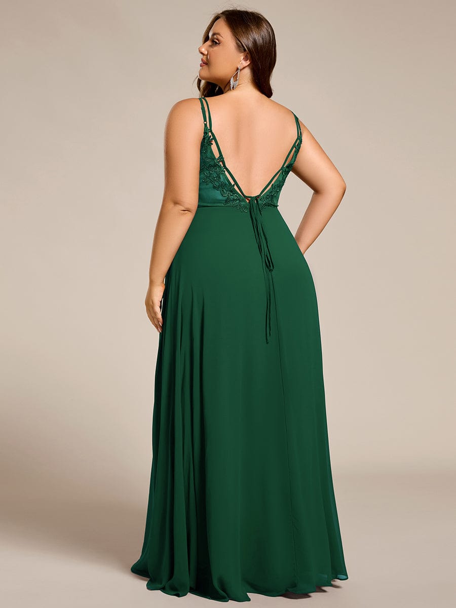 Plus Size Convertible Lace-Up Chiffon Bridesmaid Dress #color_Dark Green