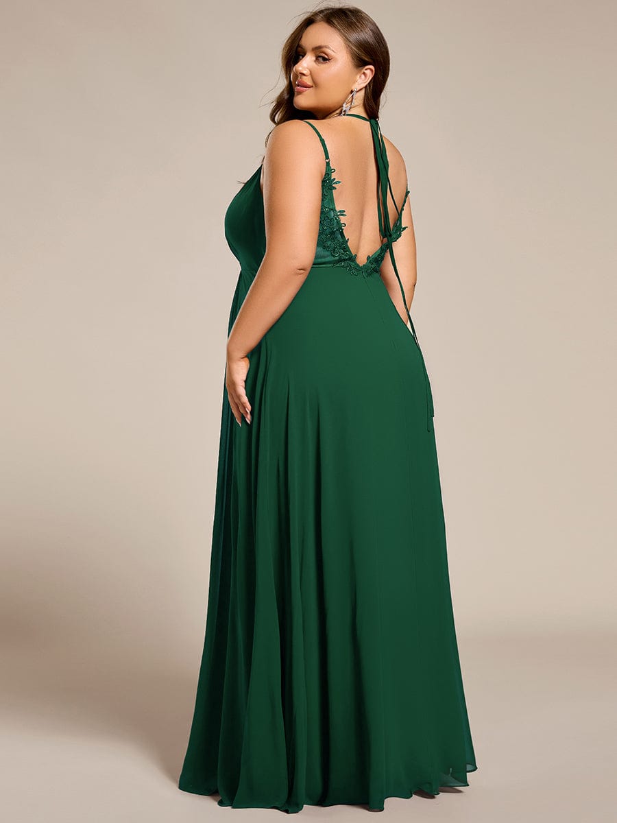 Plus Size Convertible Lace-Up Chiffon Bridesmaid Dress #color_Dark Green