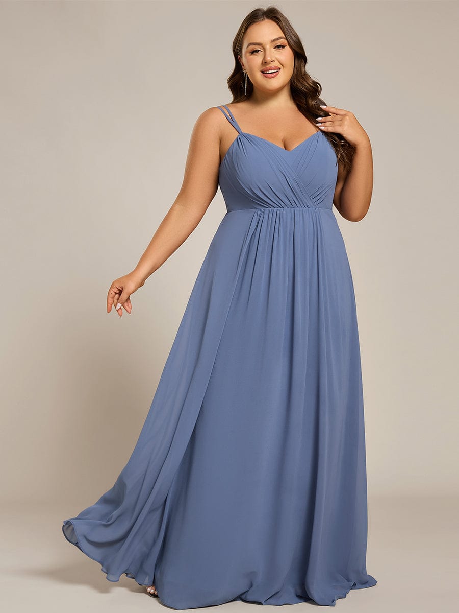 Plus Size Convertible Lace-Up Chiffon Bridesmaid Dress #color_Dusty Blue