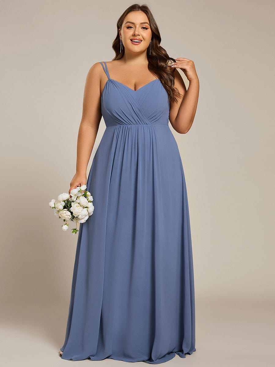 Chiffon and Lace Open Back Spaghetti Straps Bridesmaid Dress #color_Dusty Blue